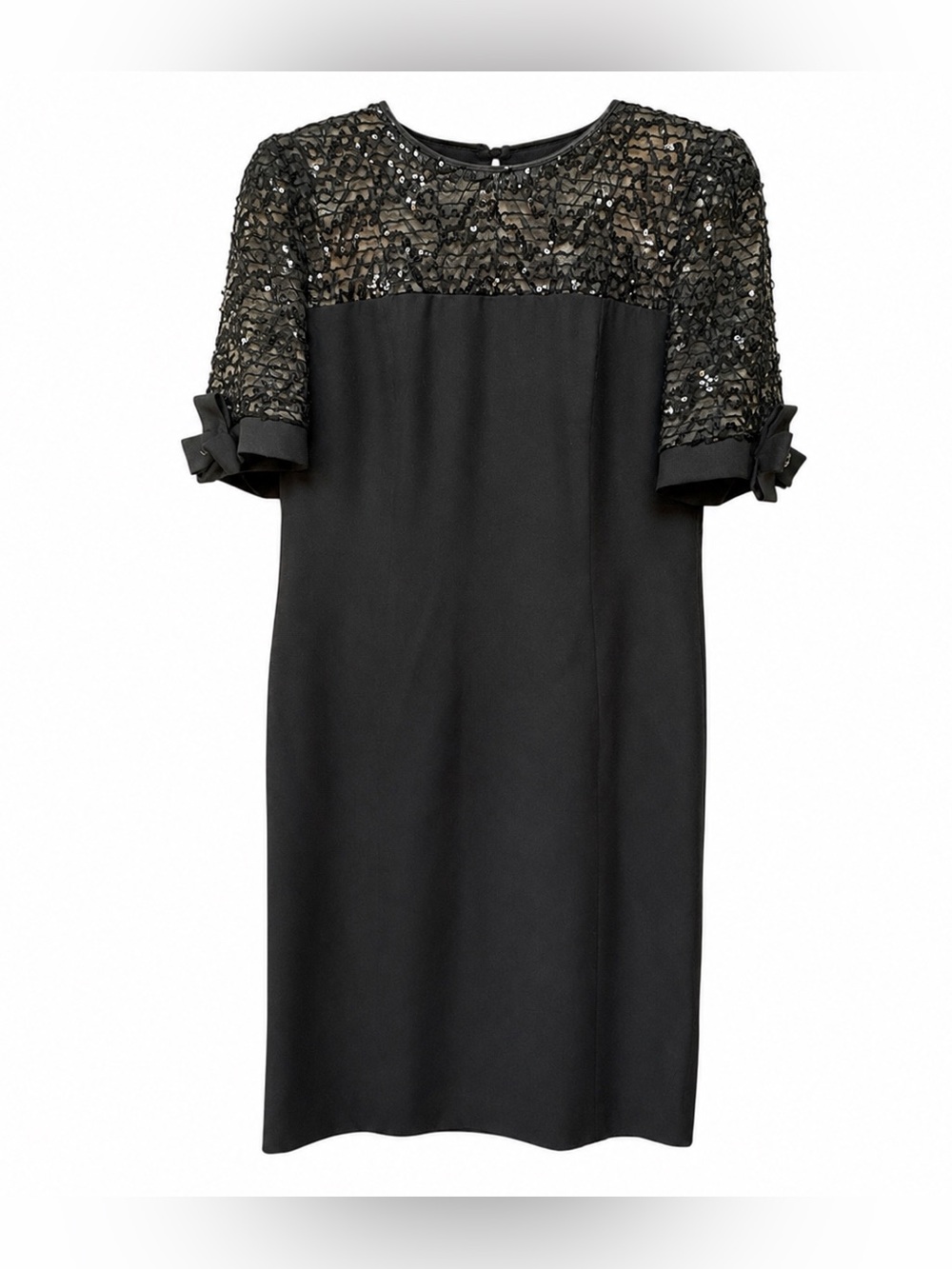 Vintage Nah Nah Collection Black Sequin Lace Cocktail Dress Size 14 Bow Sleeves